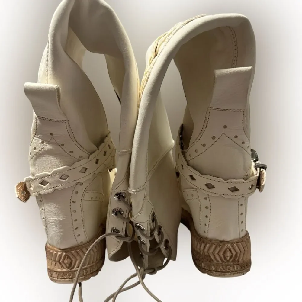 El Vaquero Italy Artemide Camel Blanche Wedge Moccasin Boots Size 40 NIB
